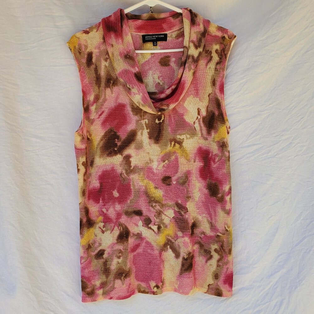 Jones New York Collection cowl neck sleeveless women's knit top pink tan beize